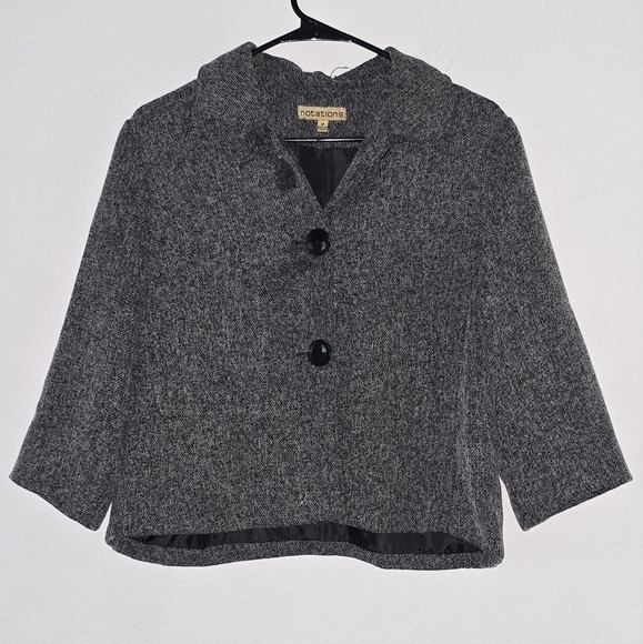 Notations women's blazer in medium color black gray 2button has spot on chest - Picture 3 of 10